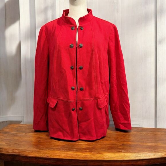 Women's Talbots Knit Band Jacket Plus Size 16 Red Utility Military Blazer Work - Picture 3 of 7